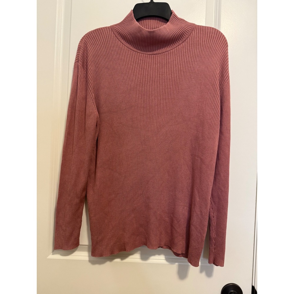 Nordstrom Silk Mock Neck Sweater Women‎ XL Pink Excellent Ribbed Knit Minimalist